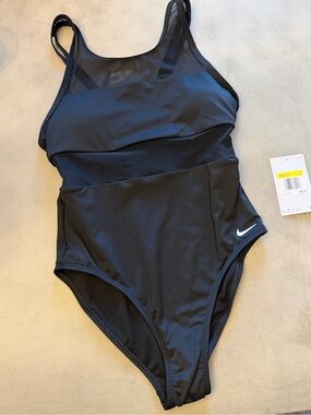 NWT NIKE SWIM‎ Swimsuit mesh black one piece bathing suit  Size small
